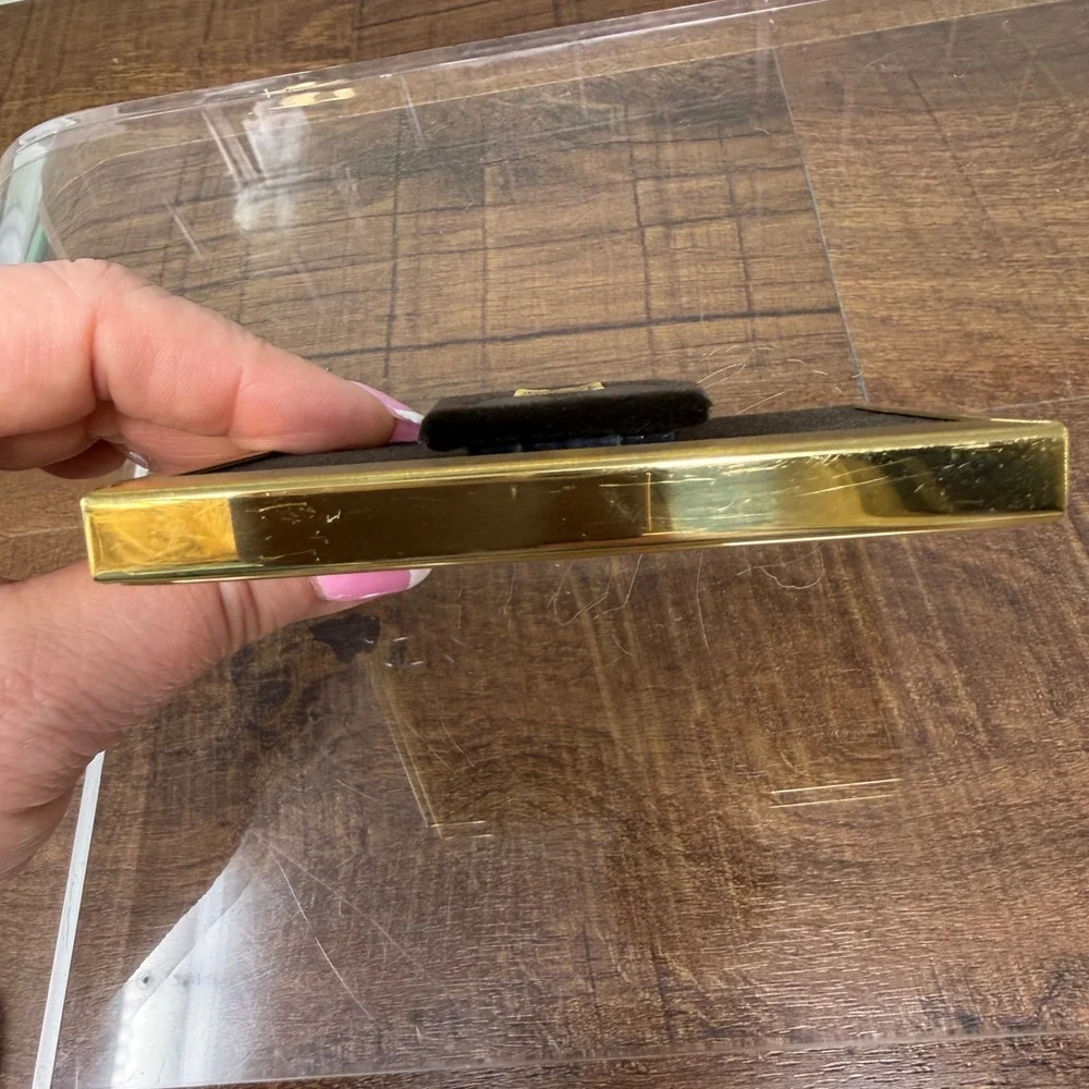Vintage Solid Brass Mini Double Photo Frame 2.5 x 3.5 Tabletop Gold Accent Decor